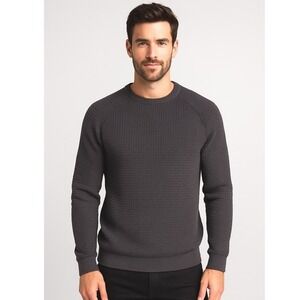 Review Gray Waffle Knit Raglan Long Sleeve Cotton Sweater XL Casual Preppy 77-23